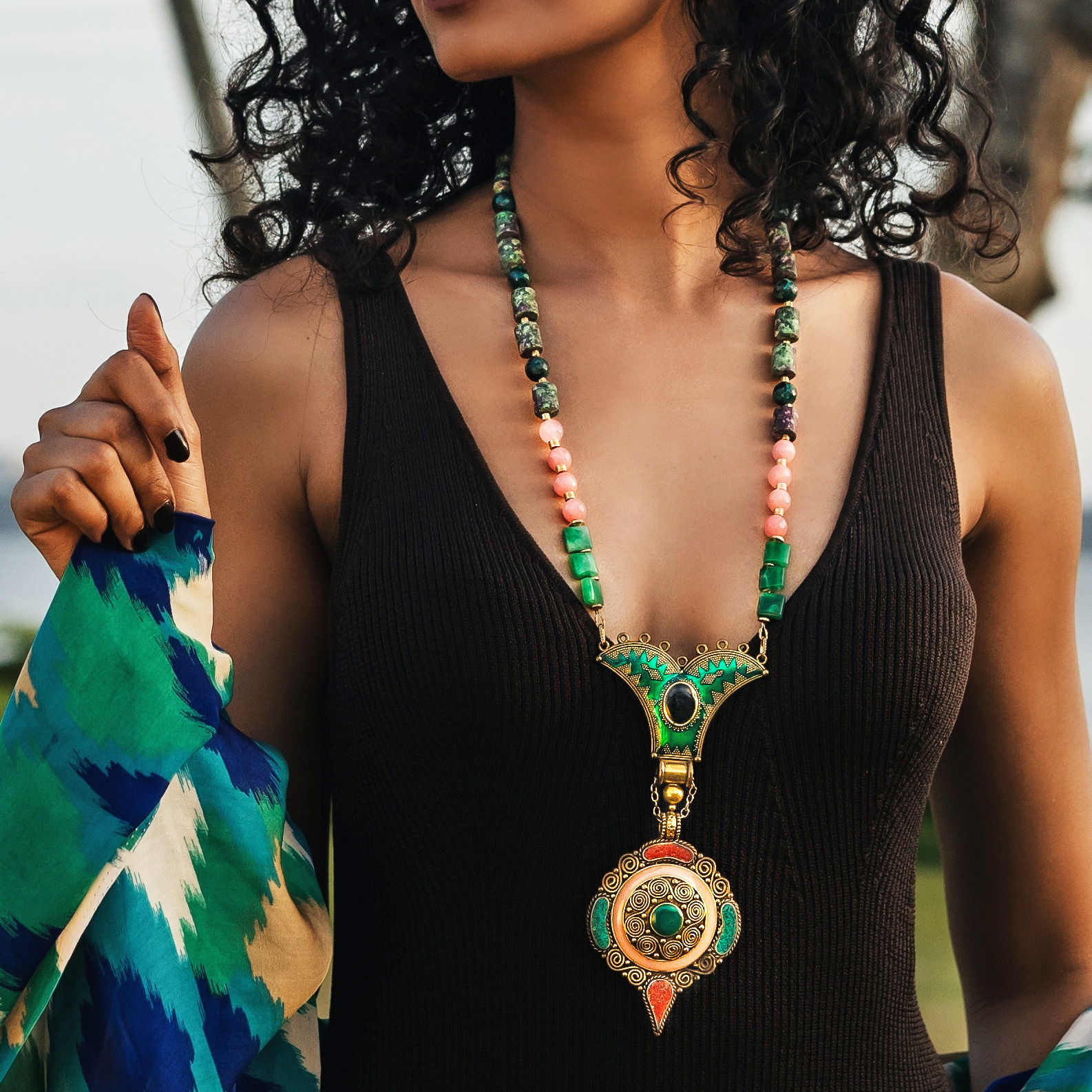 Ethnic shop statement necklace