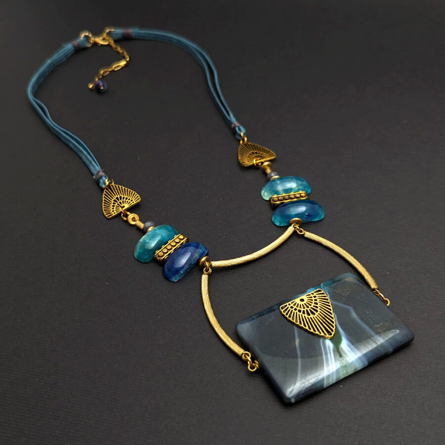 Ishita Blue Ethnic Agate Stone Necklace